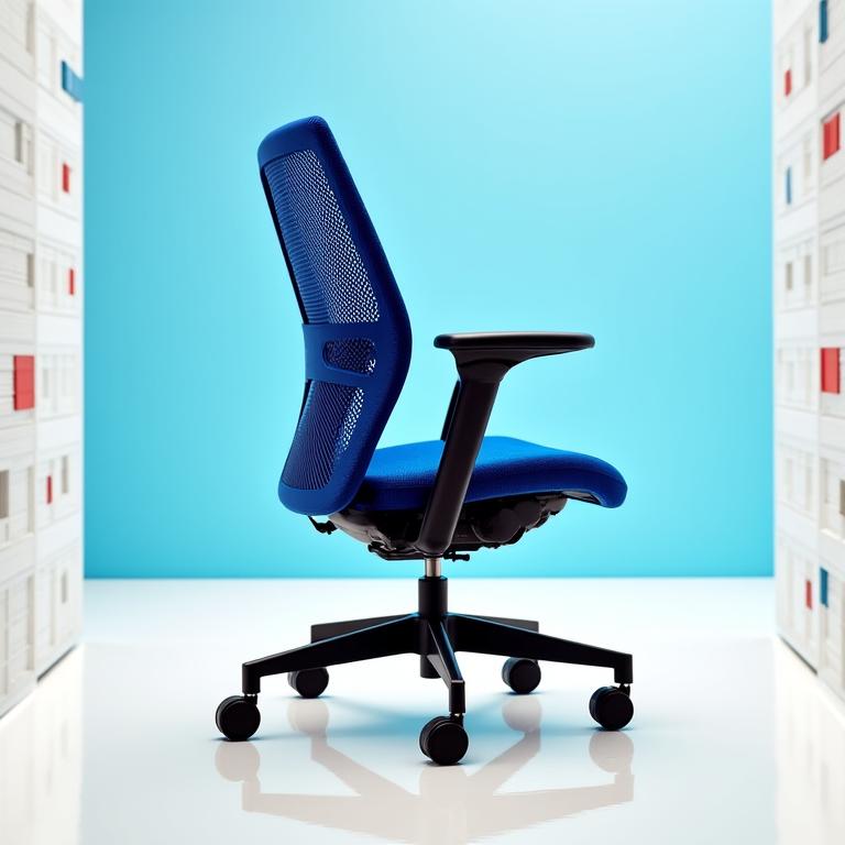 明るい青色のメッシュ素材を使った独創的なデザインのオフィスチェア「Ikigai」