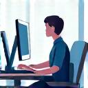 専門家が従業員のデスクでの姿勢をチェックしている